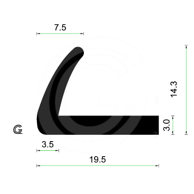 EPDM Rubber Hoekprofiel | 19,5 x 14,3 x 7,5 mm | per meter